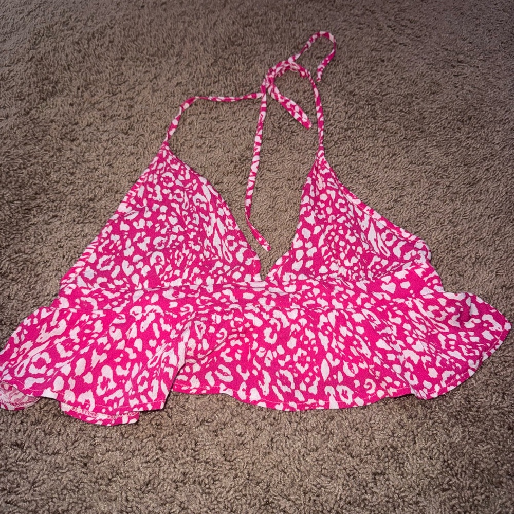SHEIN Pink and White Asymmetrical Tie Neck Camisole